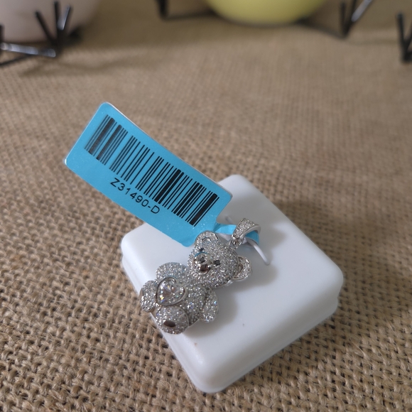 NWT 925 Sterling Silver 1.51 CTW Moissanite Teddy Bear Pendant - Picture 2 of 6